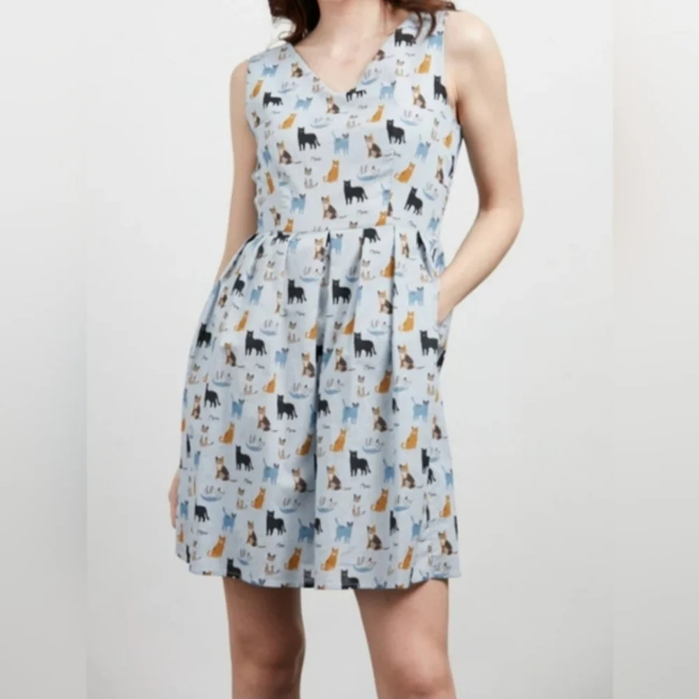 SM Wardrobe Della Cat Print Sleeveless Tie Back Dress Size XL - Picture 4 of 12